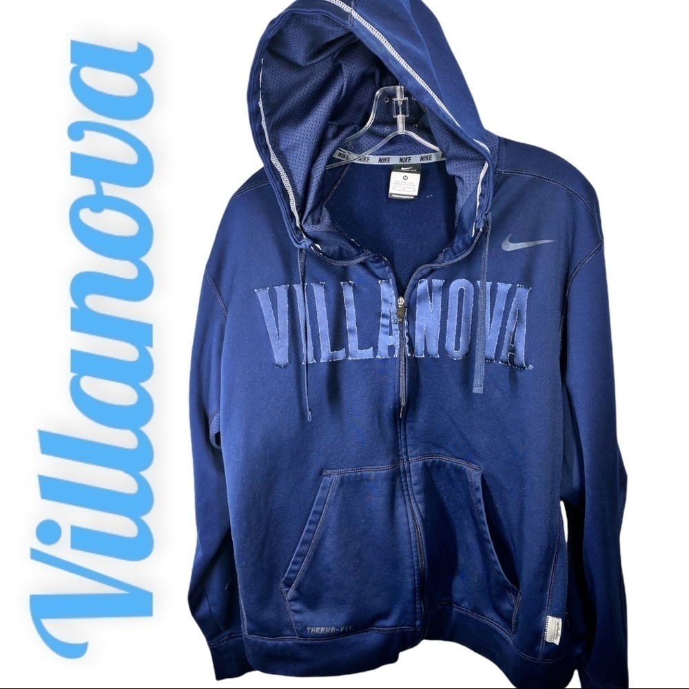 NIKE Villanova Unisex Full Zip‎ Therma Fit Logo Hoodie Jacket Navy Blue, Size M